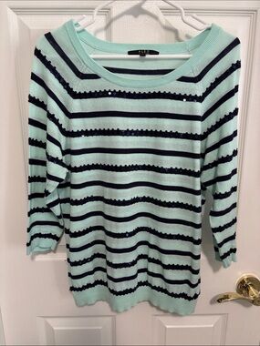 Alex Marie Mint & Navy Striped Scoopneck Sweater with Sequins